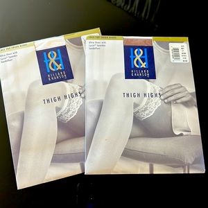 Hillard & Hanson- 2 pairs Lace Top Thigh Highs white + nude stockings garter M T